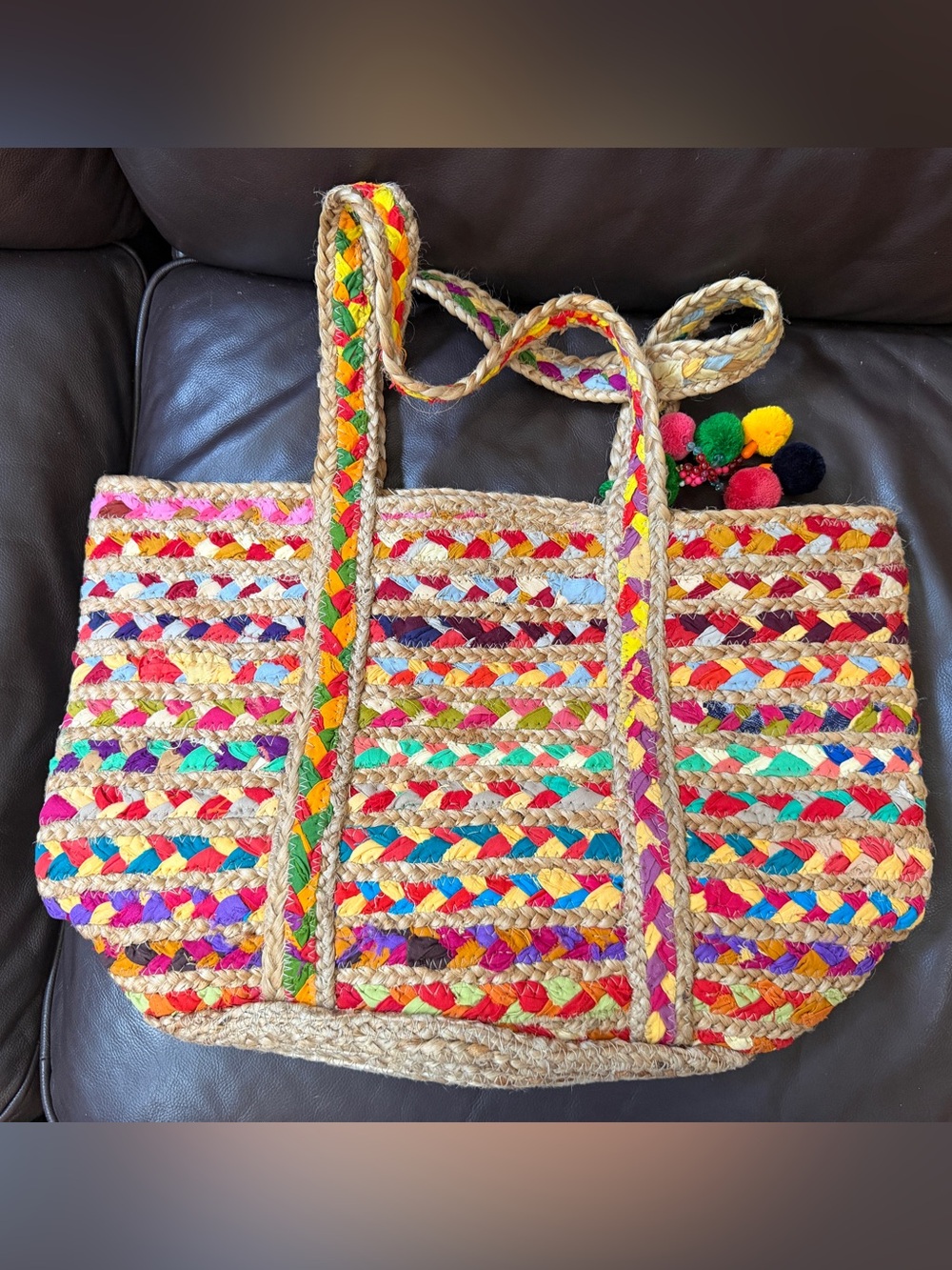 Woven Multicolor Straw Tote Bag - america & beyond